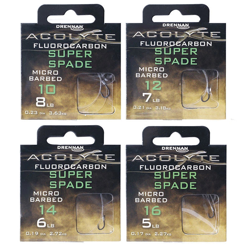 Drennan Hooks To Fluorocarbon Barbed Acolyte Super Spade