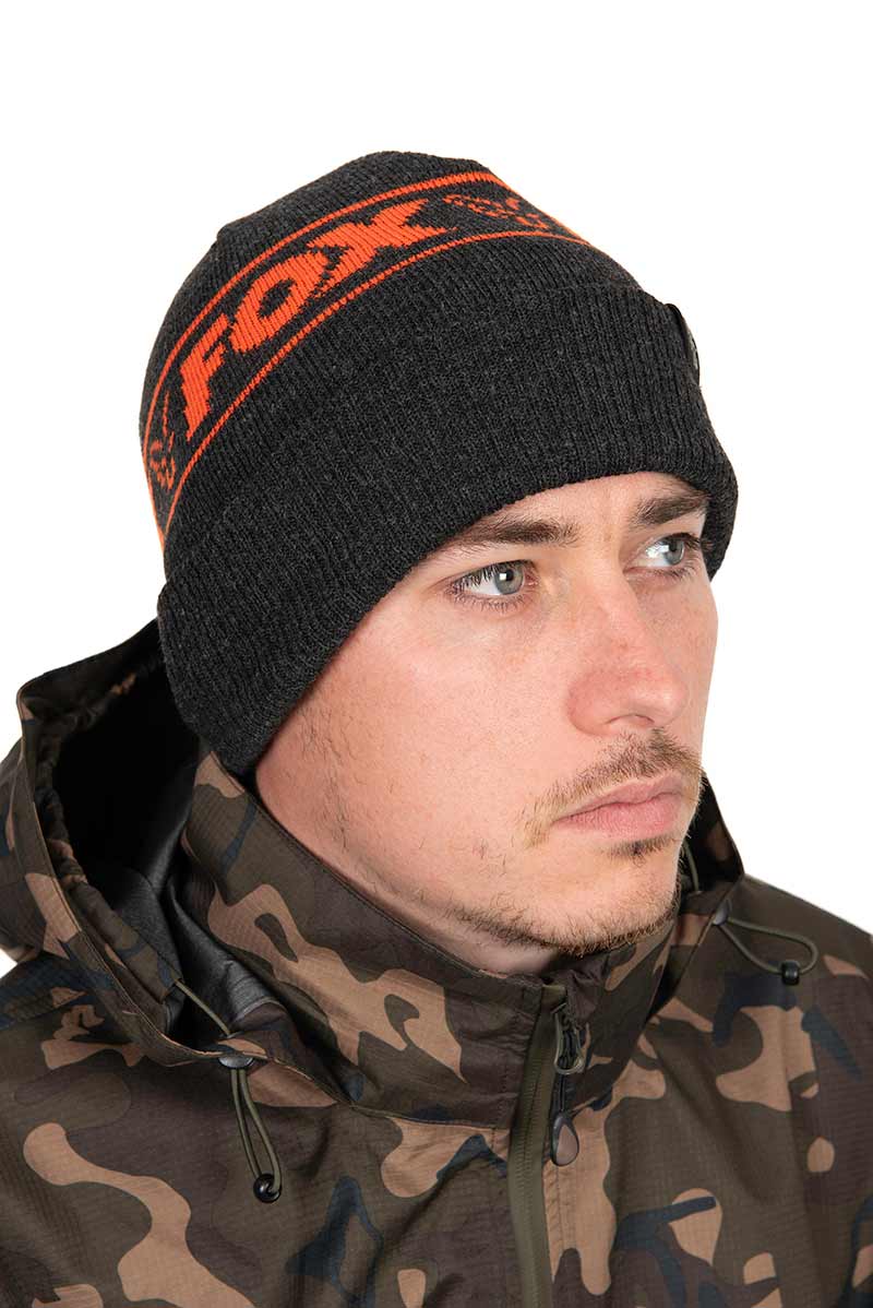 Fox Collection Beanie Hat Black & Orange