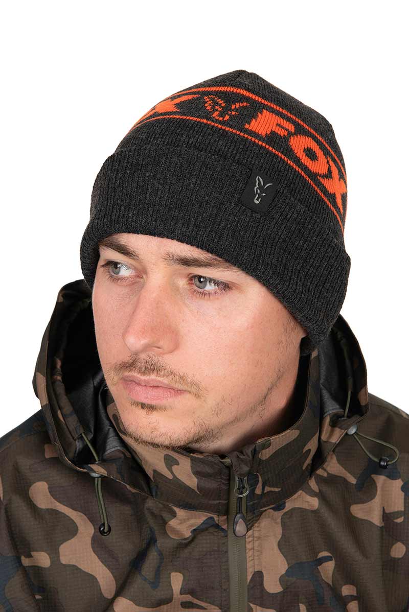 Fox Collection Beanie Hat Black & Orange