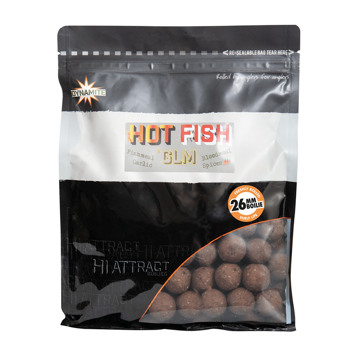 Dynamite Baits Hot Fish & GLM 26mm Boilies 1kg