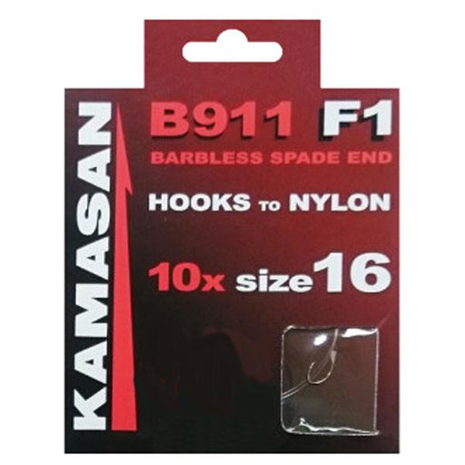 Kamasan B911 F1 Spade End Barbless Hooks to Nylon - Lobbys Tackle