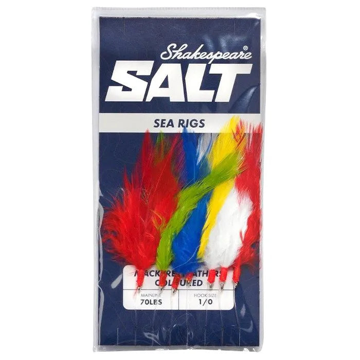 Shakespeare SALT Mackerel Feathers Coloured Fishing Rigs